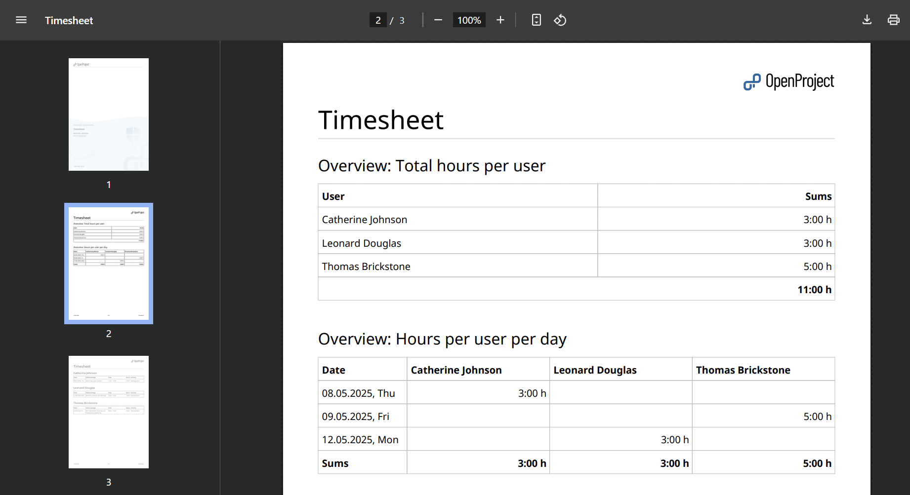 Timesheet PDF Export für mehrere Nutzer:innen in OpenProject