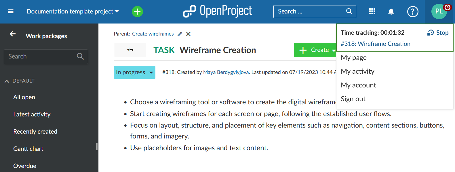 Parar el seguimiento desde el avatar en OpenProject