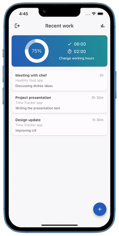 Screenshot der Time Tracker App