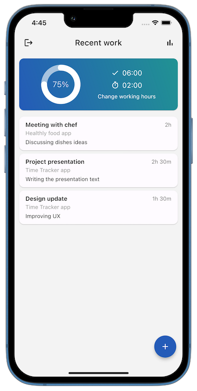 Screenshot der Time Tracker App