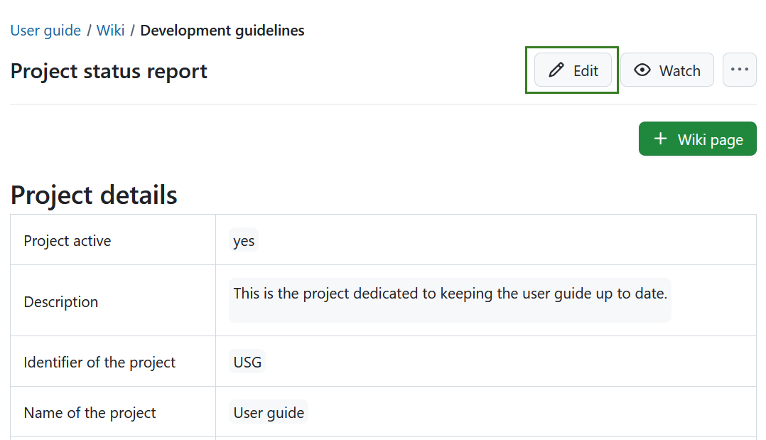 Bouton « Modifier la page wiki » dans OpenProject