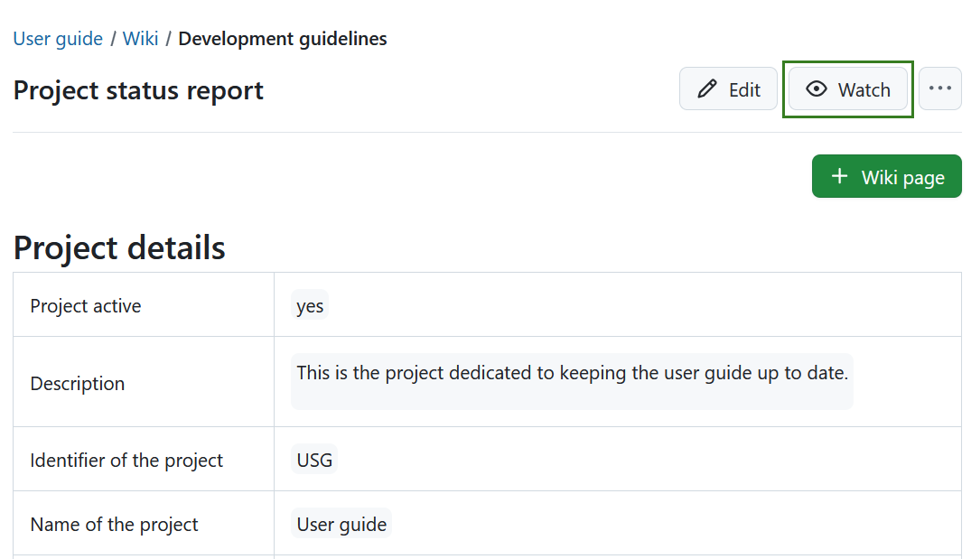 Bouton « Suivre » pour une page wiki dans OpenProject