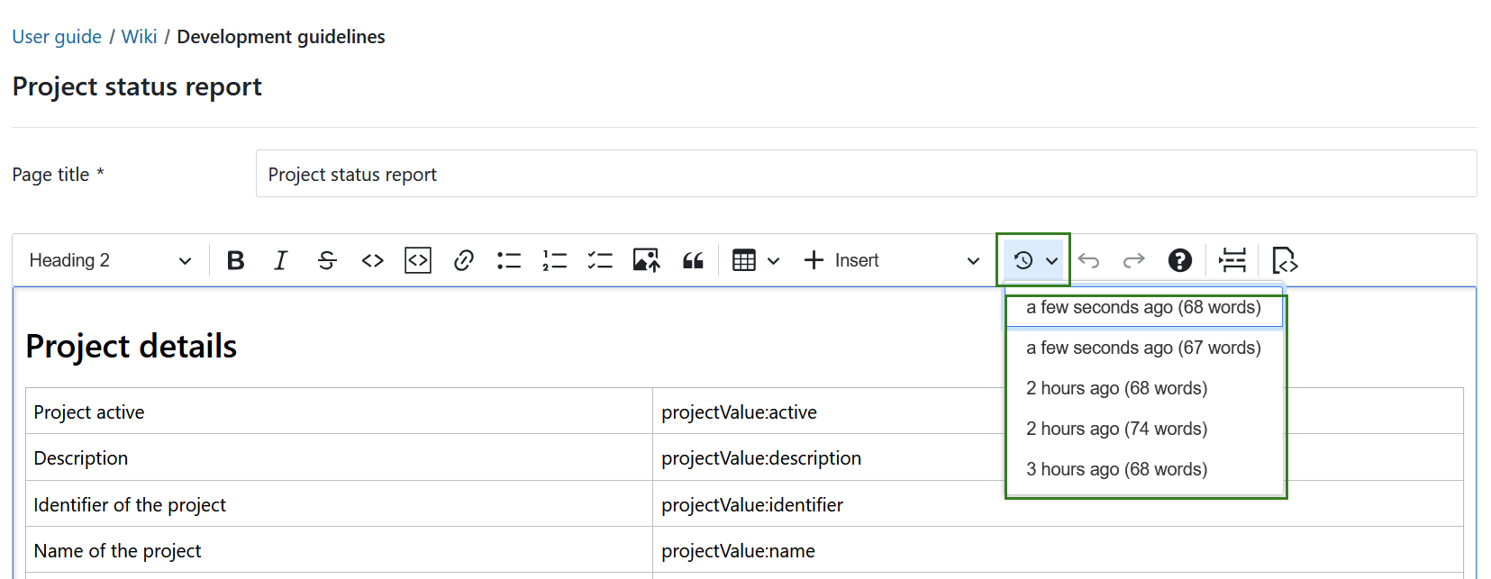 Restaurer les modifications locales dans l’éditeur wiki