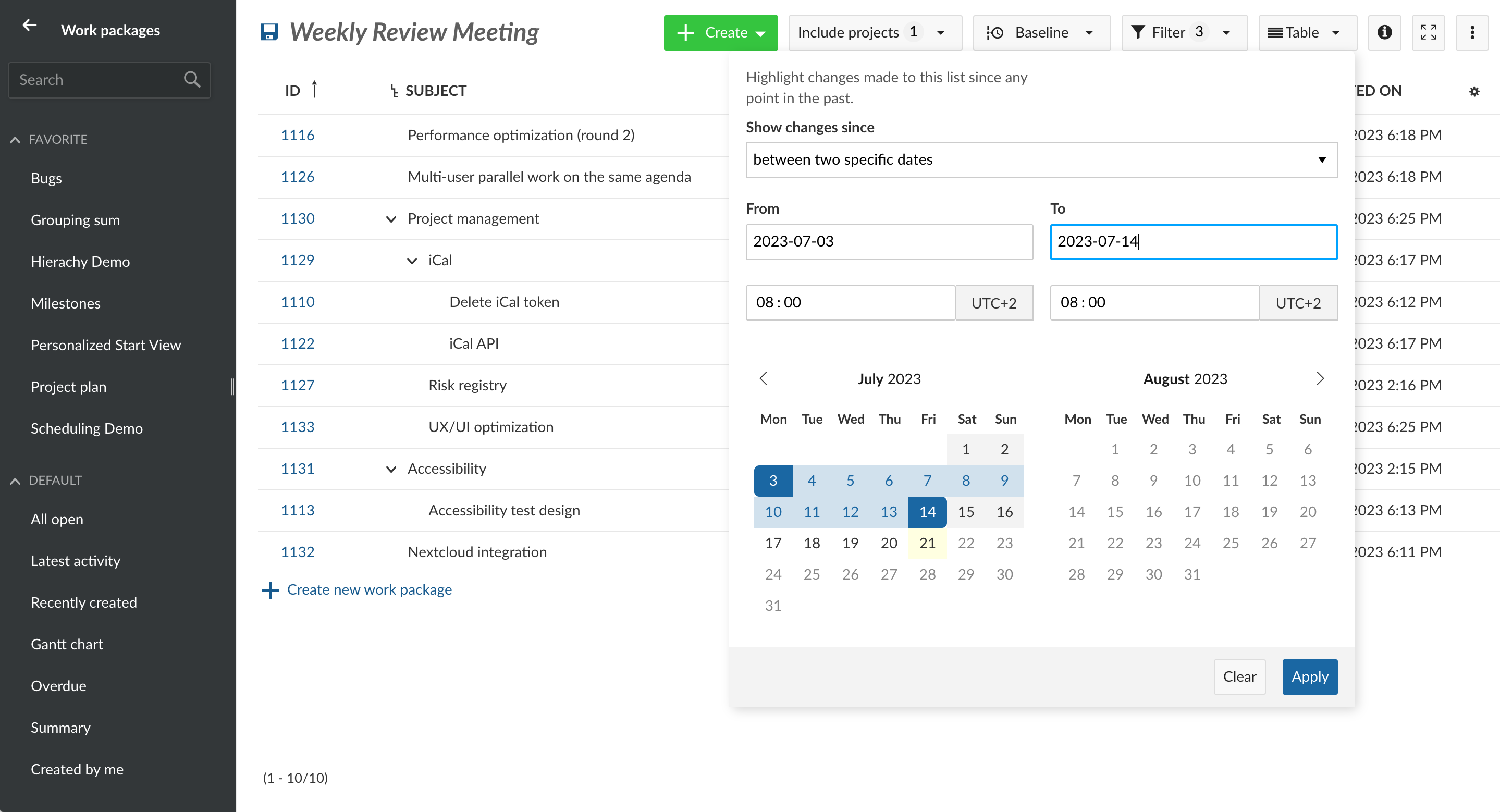 Vous pouvez voir les modifications entre deux dates