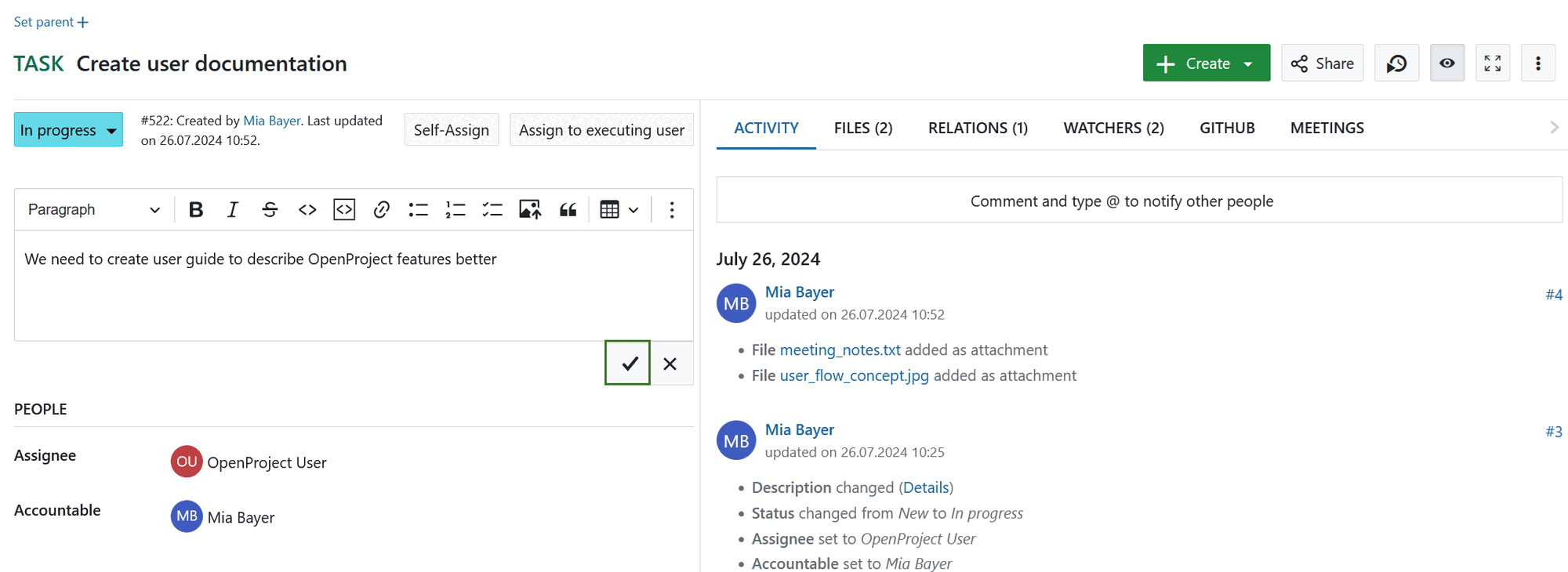 Editar um pacote de trabalho no OpenProject