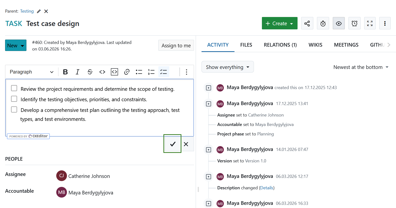 Edit a work package in OpenProject