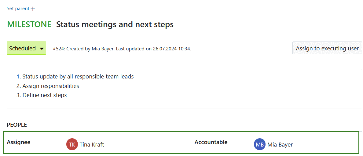 Encarregado e responsável nos pacotes de trabalho do OpenProject
