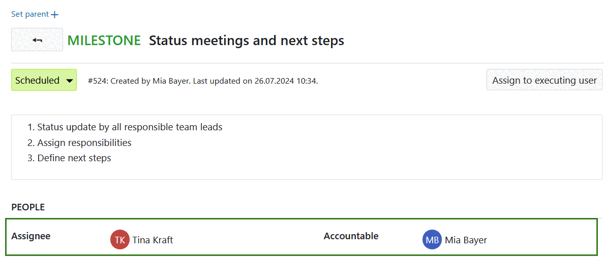 Encarregado e responsável nos pacotes de trabalho do OpenProject