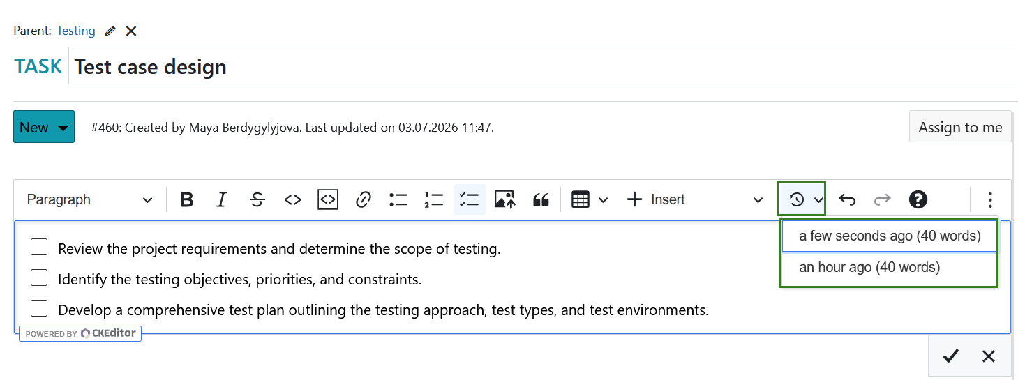 Restore local backups in text editor in OpenProject