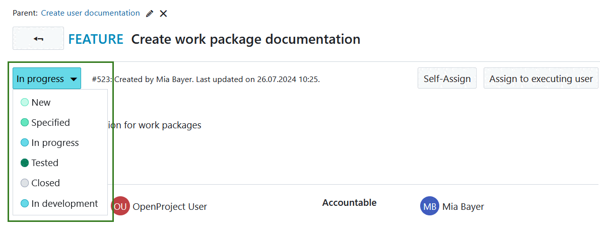 Atualizar o estado de um pacote de trabalho no OpenProject