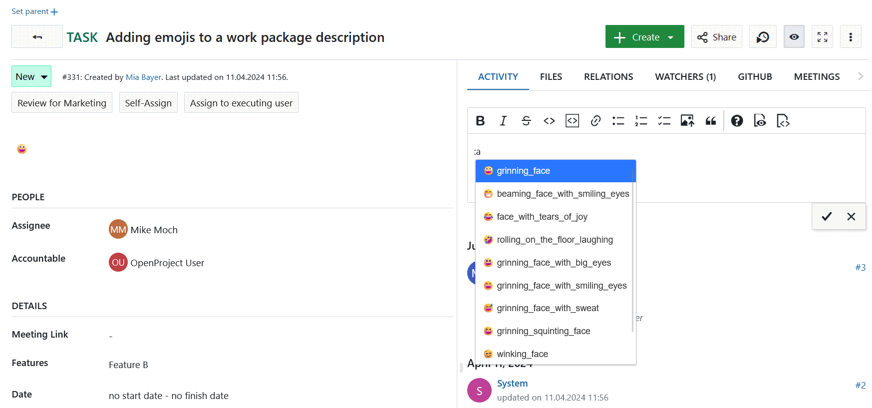 openproject guia do utilizador wp comentar emojis