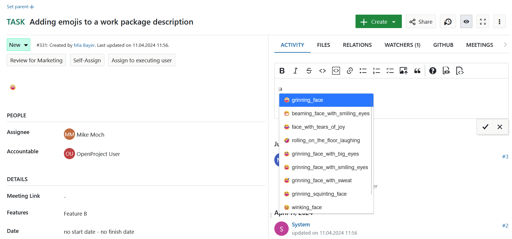 openproject guia do utilizador wp comentar emojis