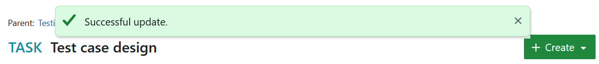 Successful update message in OpenProject work package