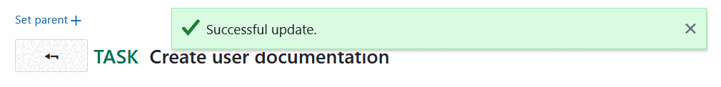 Mensagem de atualização bem sucedida no pacote de trabalho OpenProject