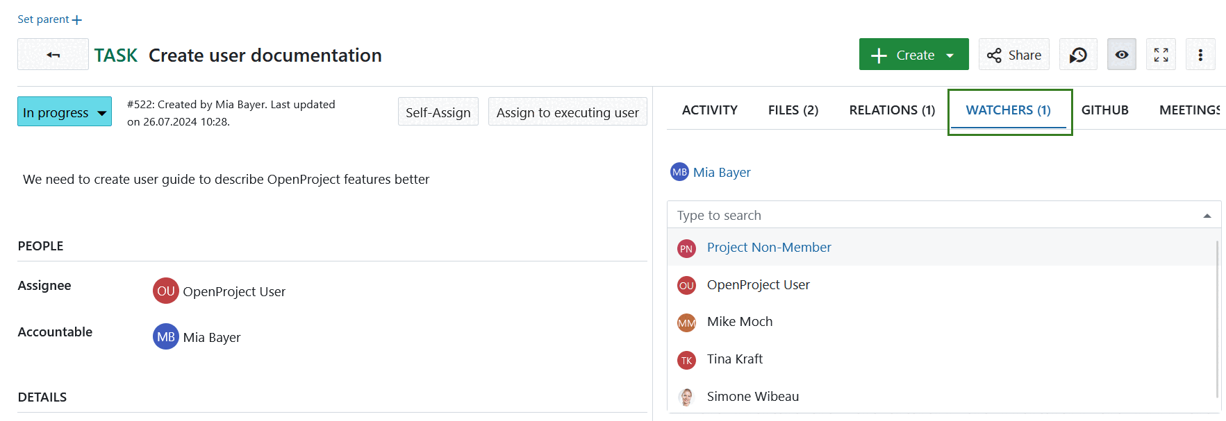 Adicionar observadores aos pacotes de trabalho do OpenProject