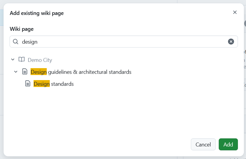 Add an existing wiki page