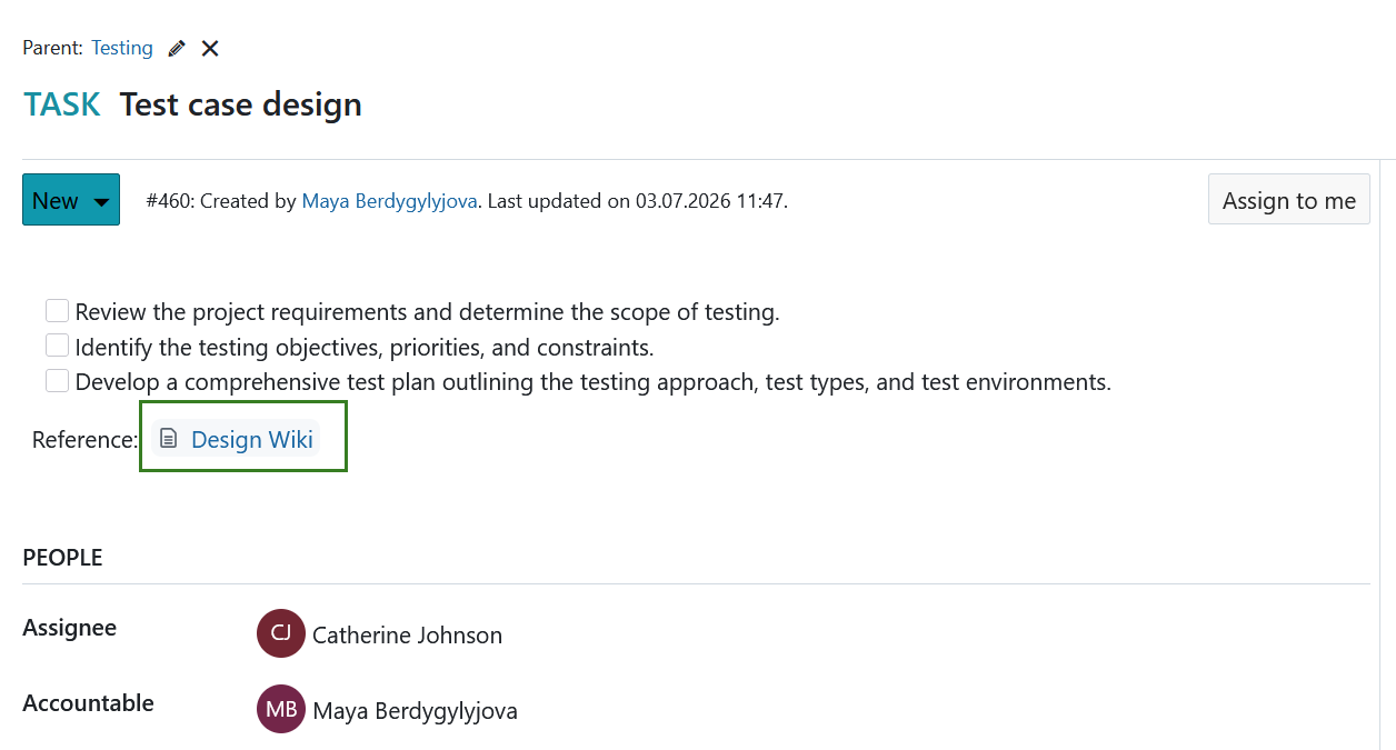 Wiki link inserted into the work package description