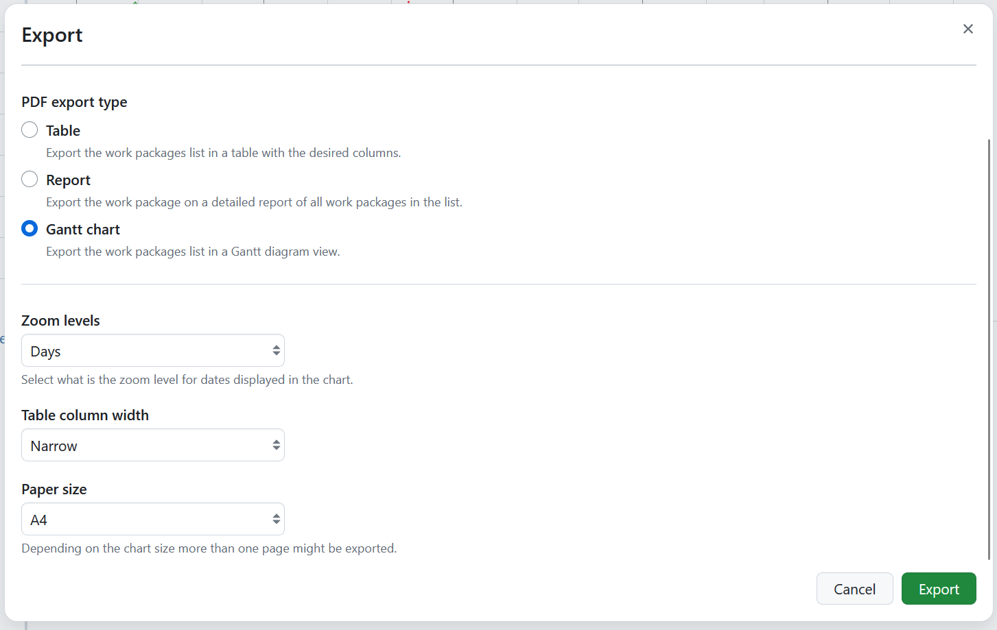 Gantt-Diagramm PDF-Export in OpenProject