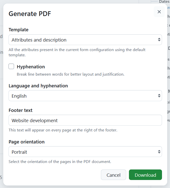 PDF-Generierung Modal für den Export einzelner Arbeitspakete in OpenProject
