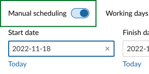 Un commutateur sur le sélecteur de dates vous permet d’activer la planification manuelle 