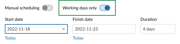 El interruptor “Solo días laborables” en el selector de fechas