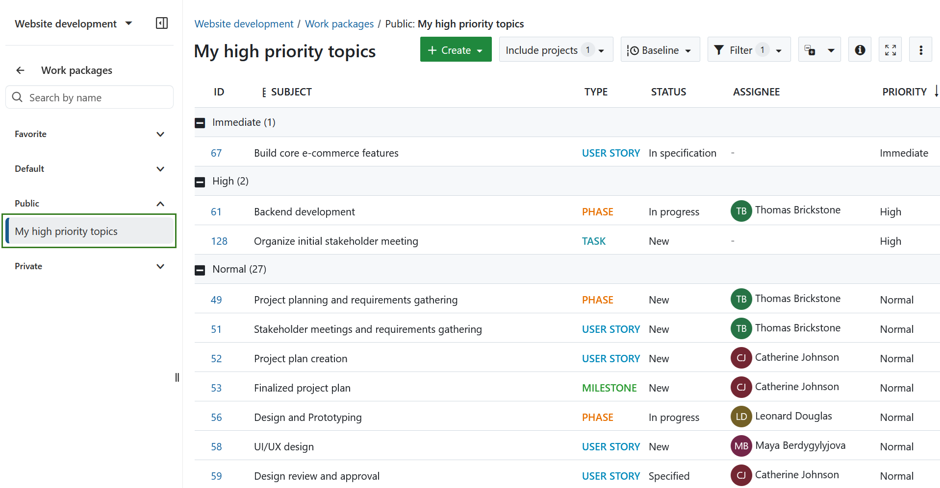 Public views in work packages menu in OpenProject