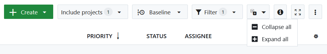 Botón para contraer todo en la tabla de paquetes de trabajo de OpenProject
