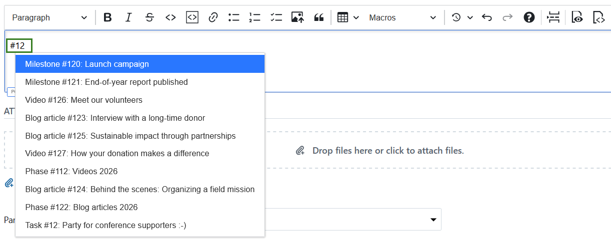 Autocomplete dropdown for visible work packages