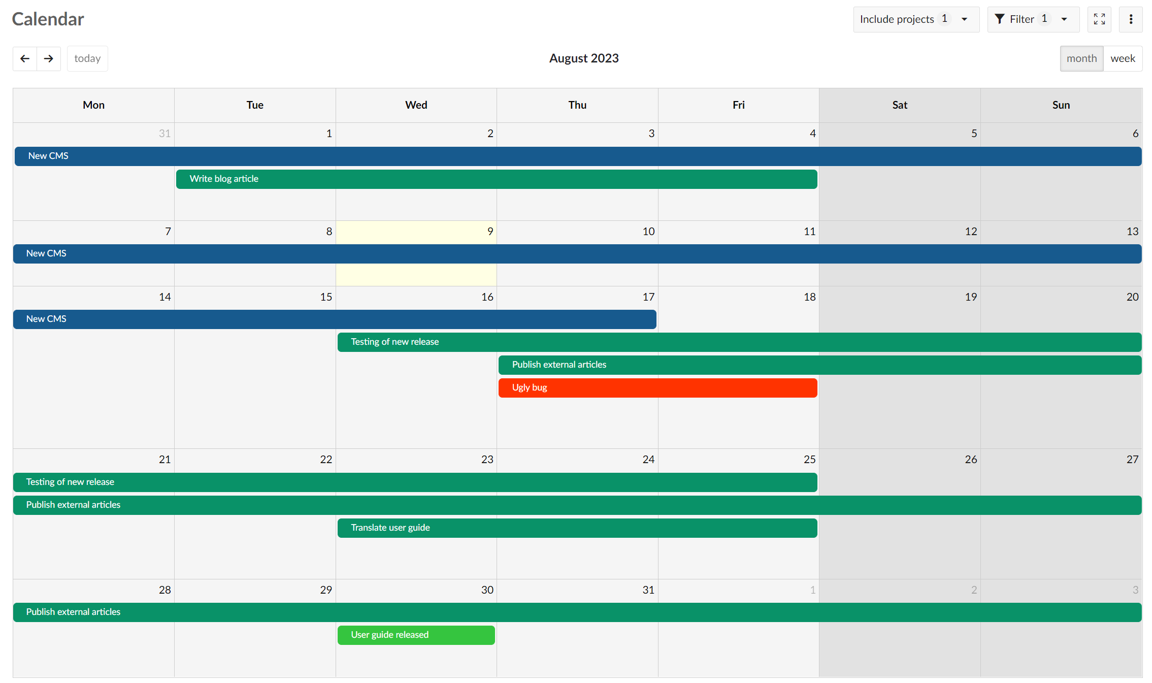 Vista de calendario