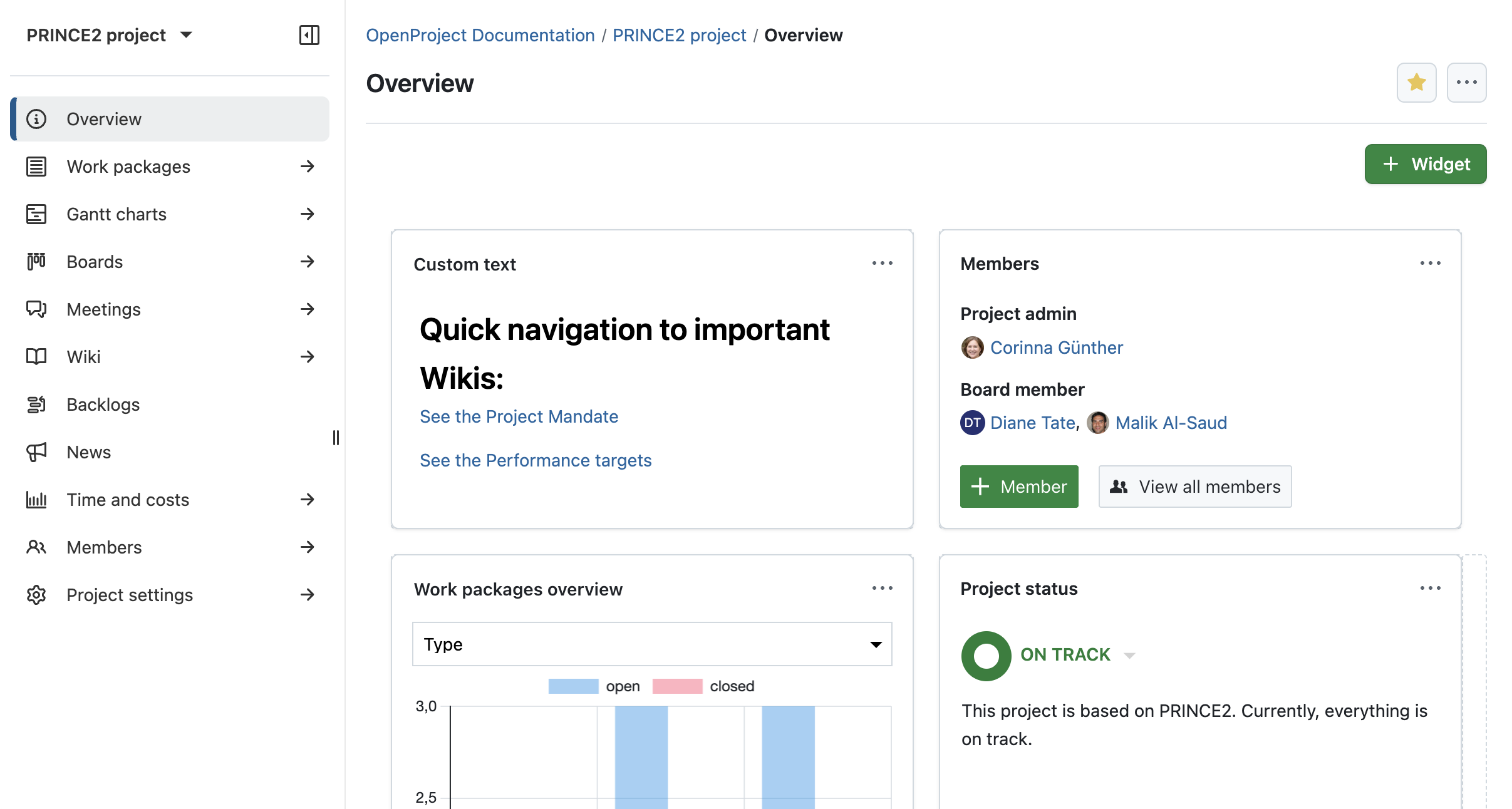 Follow the PRINCE2 process with OpenProject: Initiate a project by setting up the project overview page