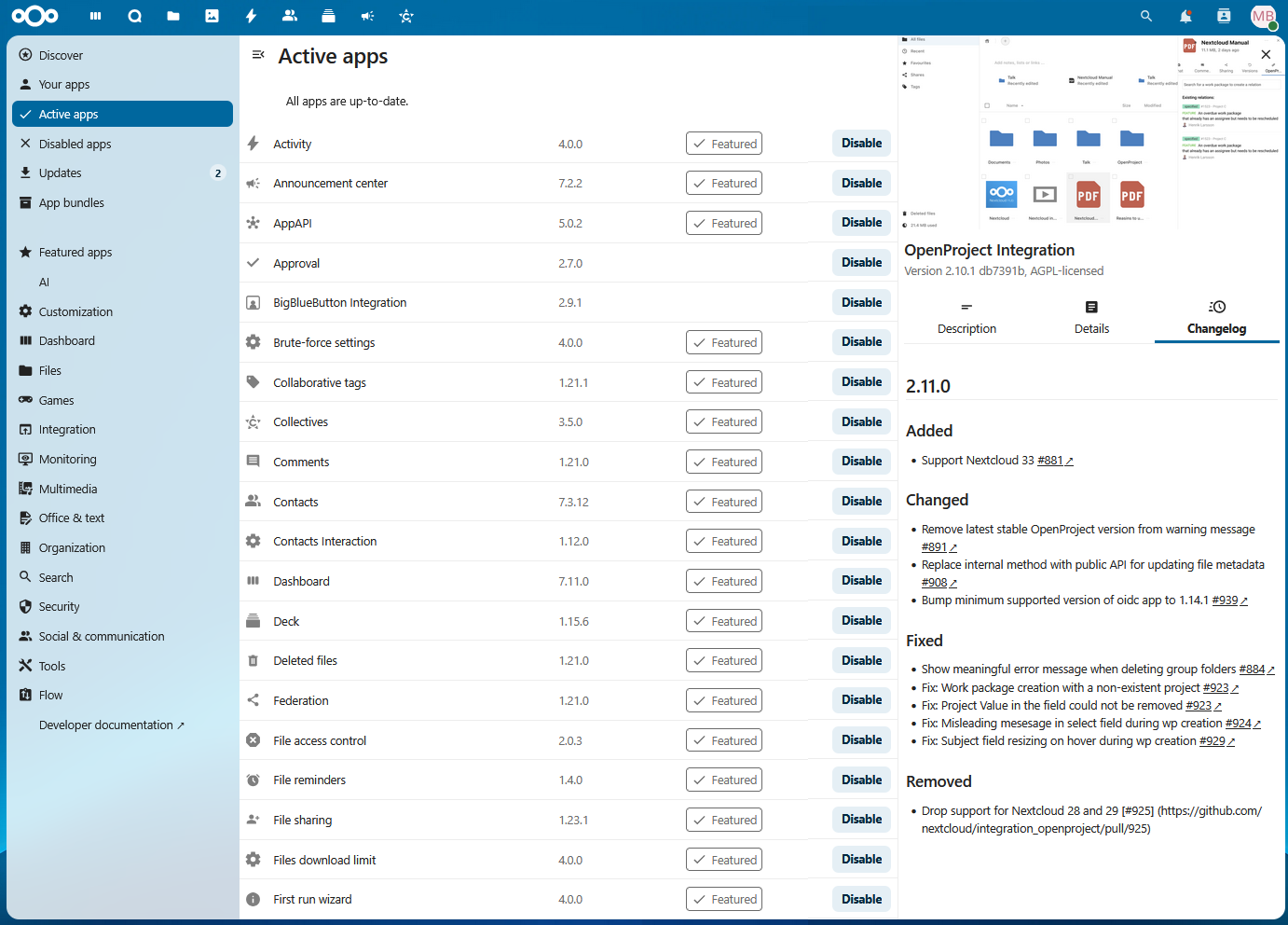 OpenProject integration app for Nextcloud released in version 2.11.0 OpenProject integration app for Nextcloud released in version 2.11.0