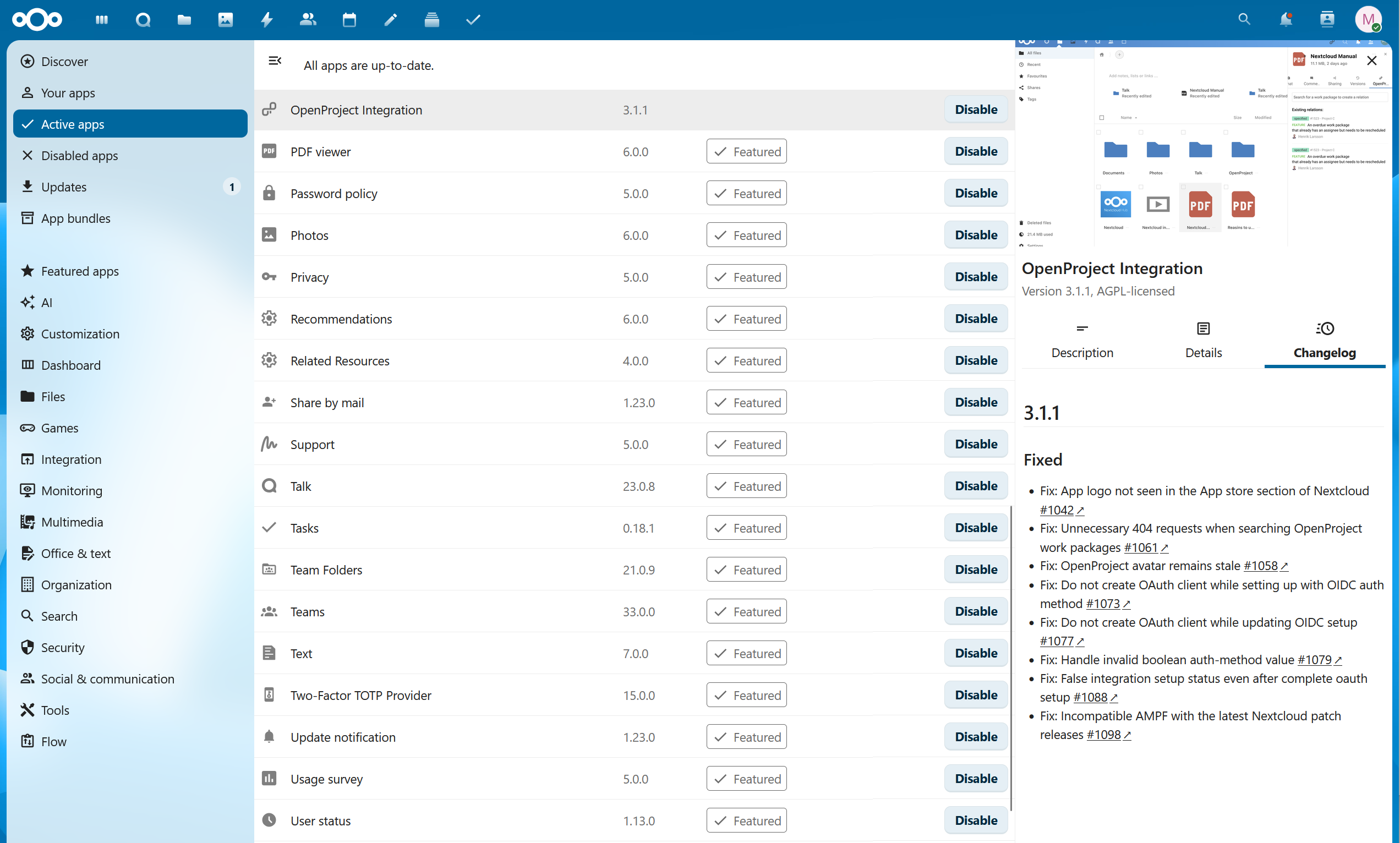 OpenProject integration app for Nextcloud released in version 3.1.1 OpenProject integration app for Nextcloud released in version 3.1.1
