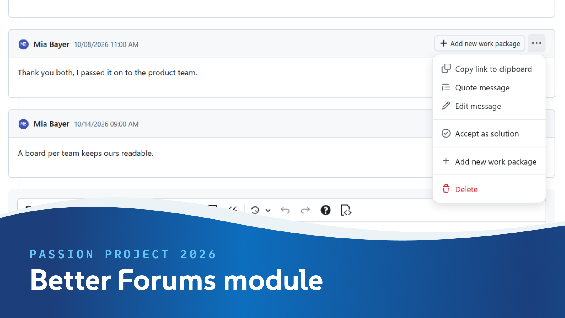 Passion Project: From discussions to action with next-level OpenProject Forums Passion Project: From discussions to action with next-level OpenProject Forums