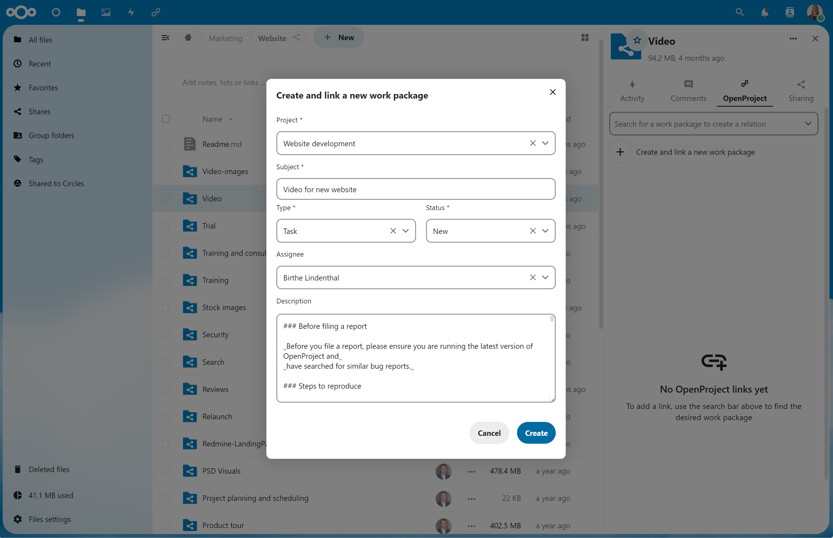 OpenProject integration app for Nextcloud released in version 2.5