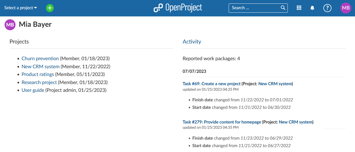 Openproject mi actividad página