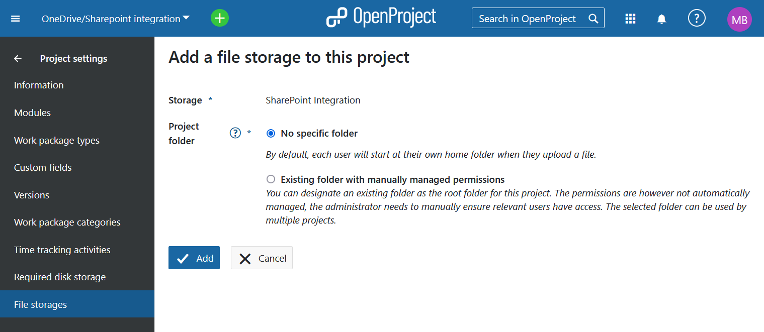 Manual project folders for OneDrive/SharePoint storages in OpenProject