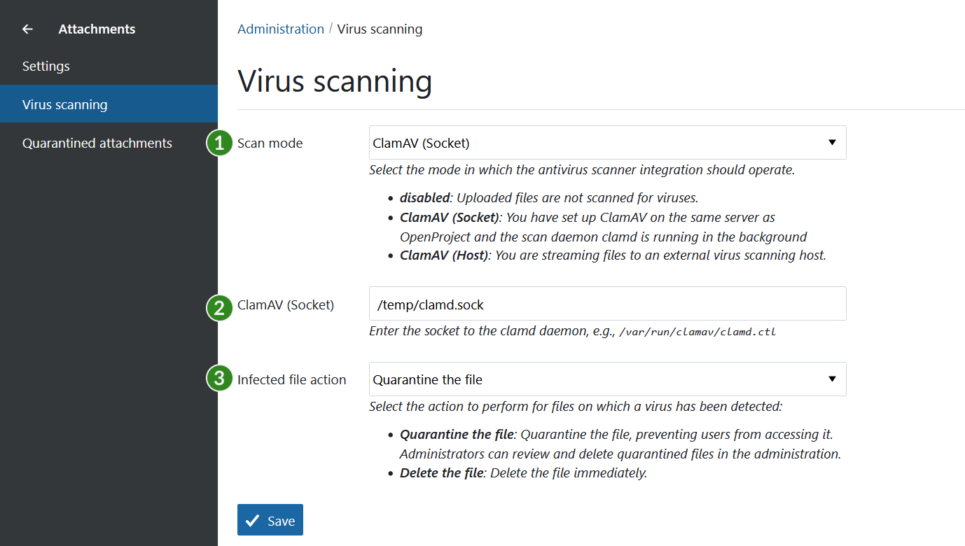 Virus scanning settings socket