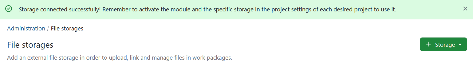 System message on successful OneDrive/SharePoint file storages setup in OpenProject