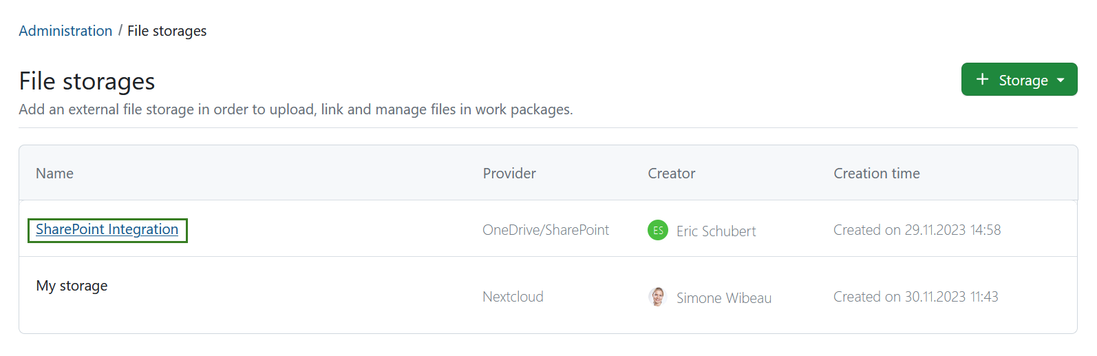 Select OneDrive/SharePoint file storage in OpenProject system administration