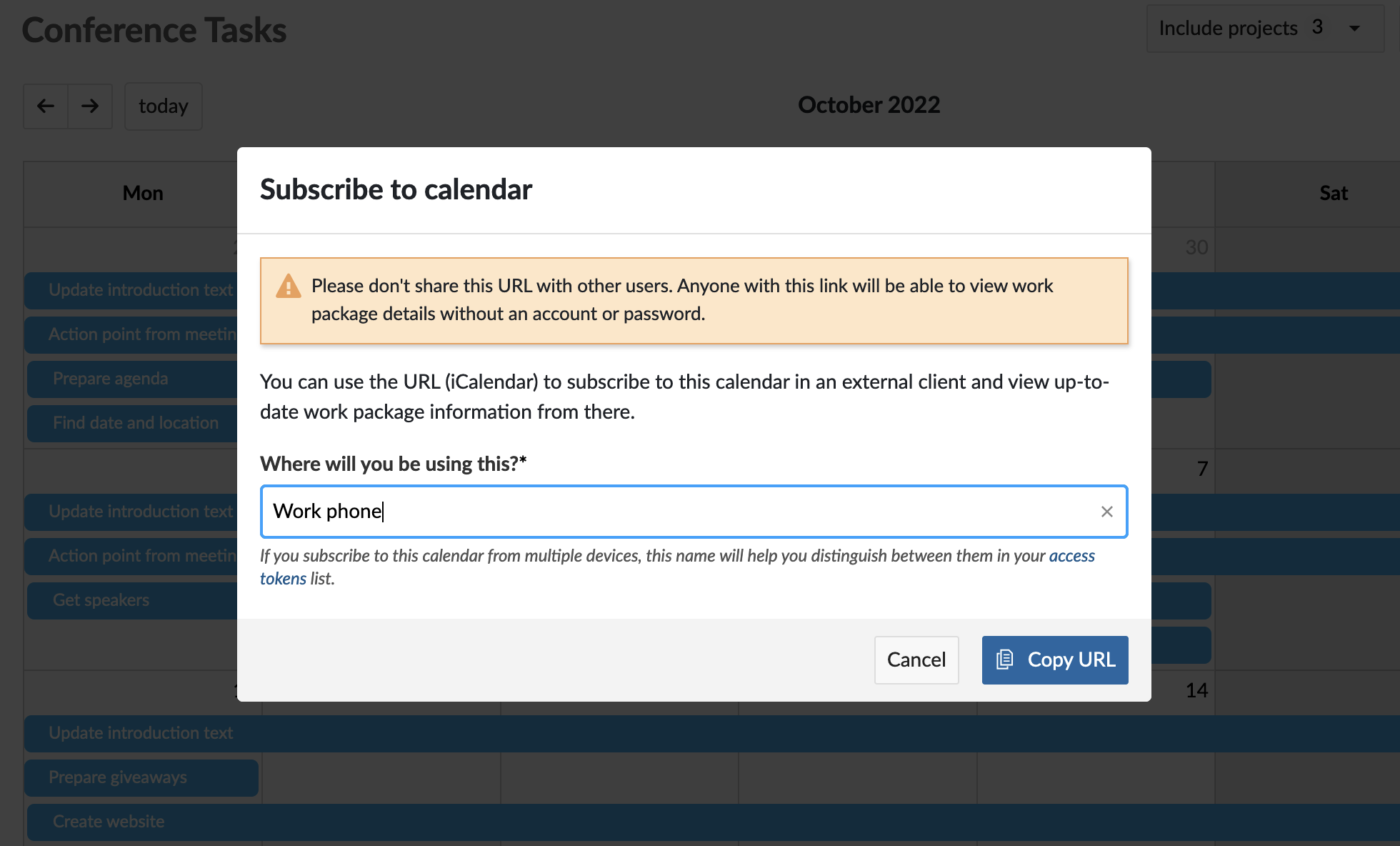 Subscribe to calendar modal