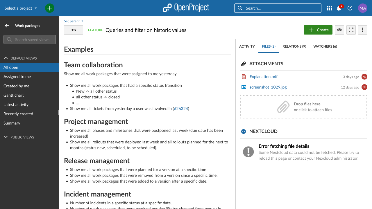 Error al capturar el archivo OpenProject