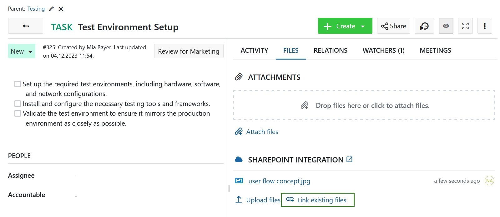 Vincula archivos existentes a OneDrive/SharePoint desde un paquete de trabajo de OpenProject