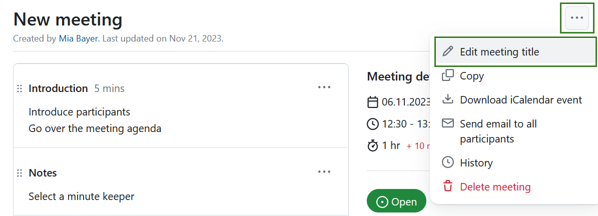 Edit a meeting title in OpenProject