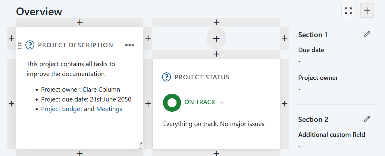 Choose widget location on the project overview page