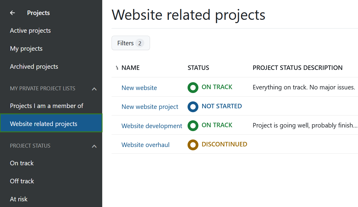 Name and save a private projects filter in OpenProject